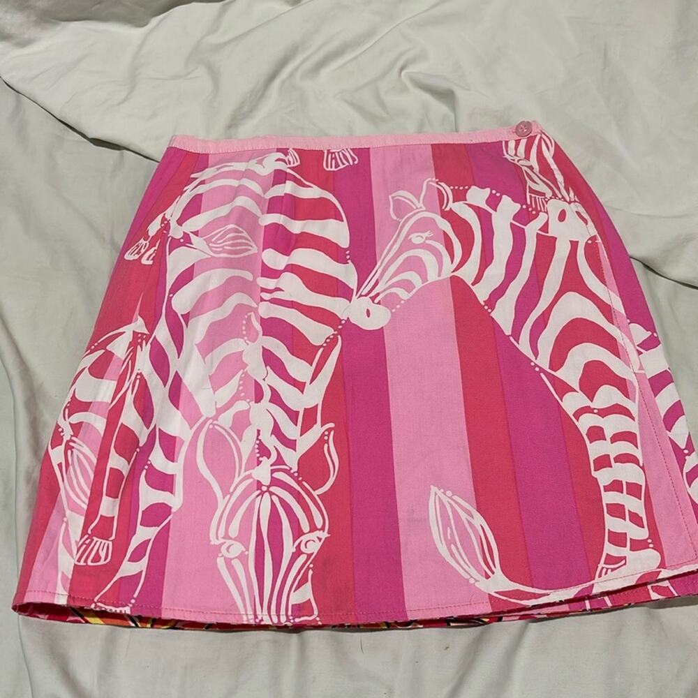 Lilly Pulitzer zebra reversible to butterfly skirt wrap style button waist 6or7